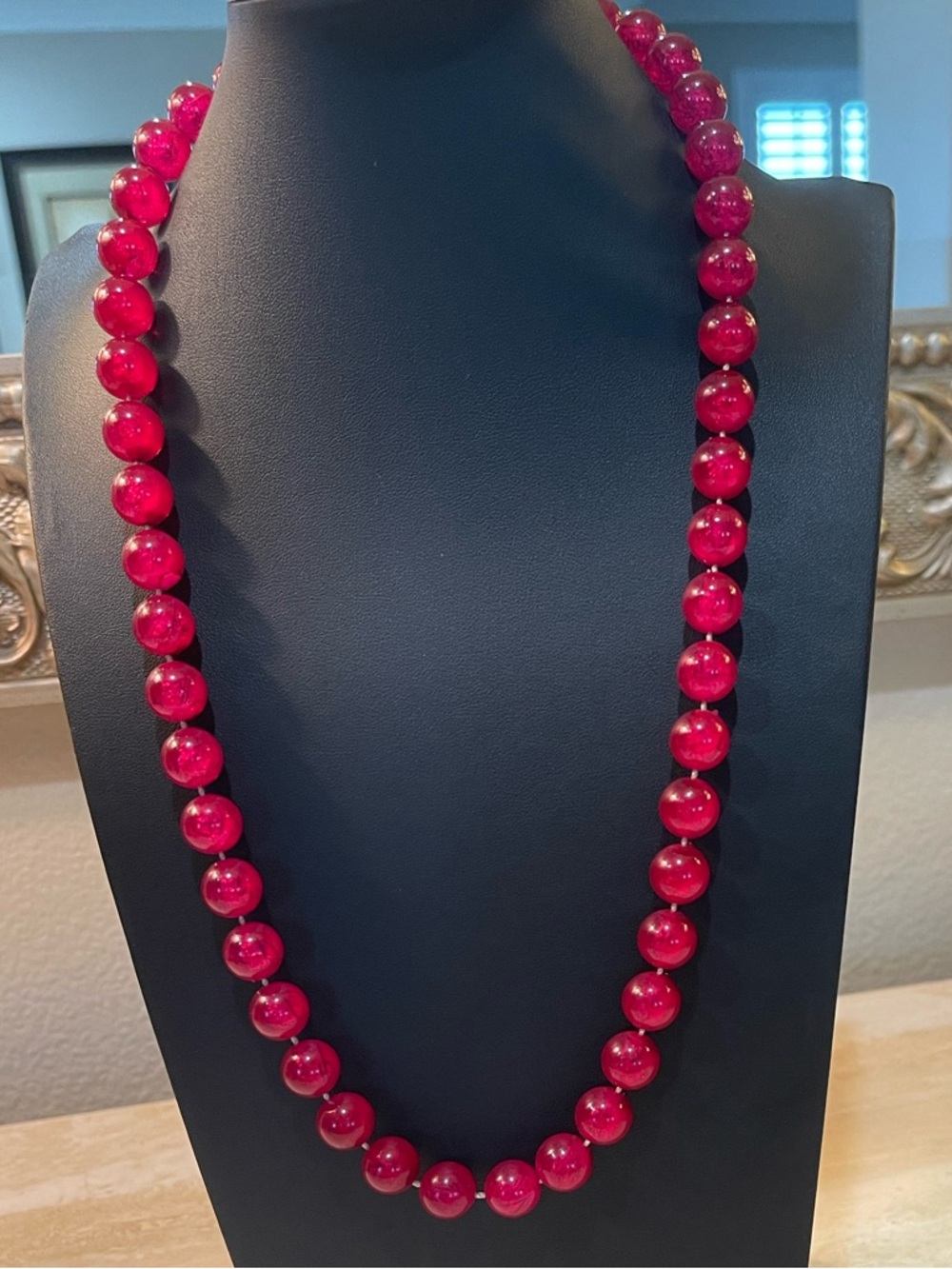Vintage Fuchsia Beaded Statement Necklace Cabochon Box Clasp